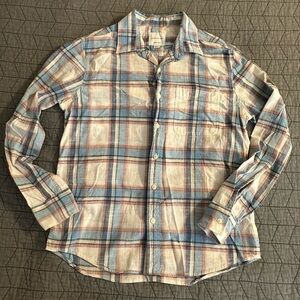 American Eagle Outfitters Light Blue and Cream Plaid Shirt